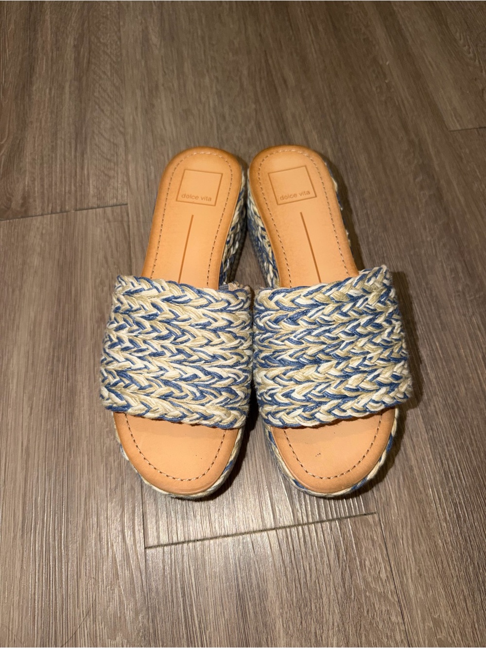 Dolce Vita Blue & Cream Braided Slide Mules